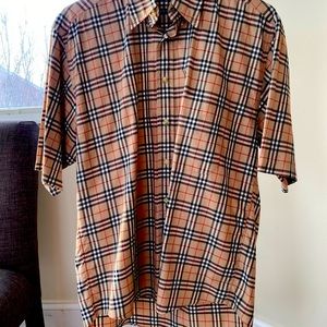 Burberry men’s short-sleeve Small Scale Check Cotton Shirt.